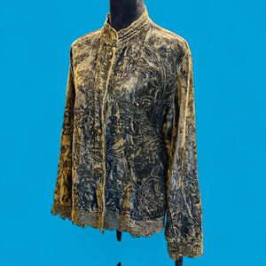 Whimsigoth Gothic Flashback Couture VTG 90s Lace Velvet Jacket Beaded Shacket XL